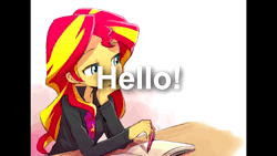 Size: 1280x720 | Tagged: safe, artist:baekgup, artist:wubcakeva, derpibooru import, machine learning assisted, sunset shimmer, equestria girls, ai content, animated, image, japanese, moon runes, rvc, solo, talking to viewer, webm