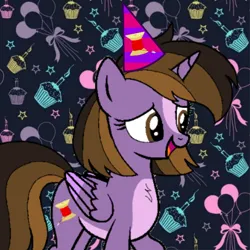 Size: 600x600 | Tagged: safe, artist:noikincade67, derpibooru import, oc, oc:princess kincade, unofficial characters only, alicorn, pony, birthday, female, happy, hat, image, party hat, png, solo