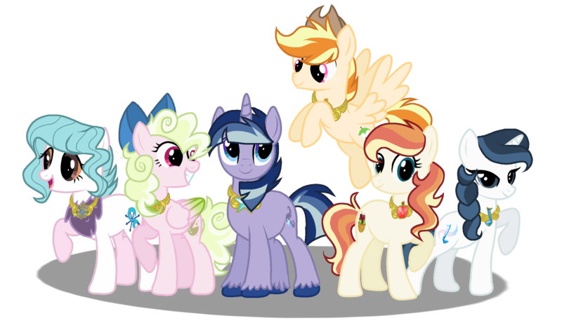 Size: 2456x1416 | Tagged: safe, artist:gallantserver, derpibooru import, oc, oc:artemis (gallantserver), oc:key lime pie, oc:moon shy, oc:smithy gold, oc:sugarcube, oc:swan song, unofficial characters only, earth pony, hybrid, pegasus, pony, unicorn, female, image, interspecies offspring, magical lesbian spawn, male, mare, offspring, parent:applejack, parent:cheese sandwich, parent:discord, parent:fluttershy, parent:pinkie pie, parent:prince blueblood, parent:princess luna, parent:rainbow dash, parent:rarity, parent:twilight sparkle, parents:appledash, parents:cheesepie, parents:discoshy, parents:rariblood, parents:twiluna, png, simple background, stallion, transparent background