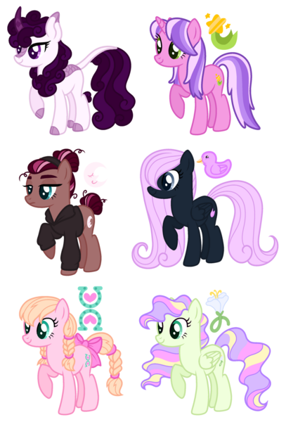 Size: 828x1220 | Tagged: safe, artist:s0ftserve, oc, oc:all-nighter, oc:day flower, oc:plumstone, oc:raven song, oc:square dance, oc:star student, earth pony, hybrid, kirin, pegasus, pony, unicorn, adoptable, base used, bow, braid, clothes, cutie mark, female, hair bun, image, interspecies offspring, magical lesbian spawn, mare, next generation, offspring, parent:applejack, parent:cheerilee, parent:fluttershy, parent:hoofer steps, parent:lily lace, parent:moondancer, parent:rain shine, parent:rarity, parent:rolling thunder, parent:troubleshoes clyde, parent:twilight sparkle, parent:vapor trail, parents:cheerilight, parents:hooferjack, parents:rarishine, parents:rollingshy, parents:troubledancer, parents:vaporlace, png