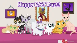 Size: 5360x3015 | Tagged: safe, artist:andoanimalia, derpibooru import, capper dapperpaws, opalescence, sourpuss, cat, my little pony: the movie, bed, hello kitty, image, picture frame, png