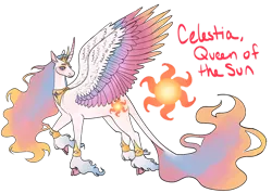 Size: 1058x755 | Tagged: safe, artist:s0ftserve, princess celestia, alicorn, pony, alternate design, cloven hooves, colored hooves, colored wings, curved horn, ethereal mane, female, horn, image, jewelry, leonine tail, mare, png, redesign, regalia, simple background, solo, transparent background, twitterina design, unshorn fetlocks, wings