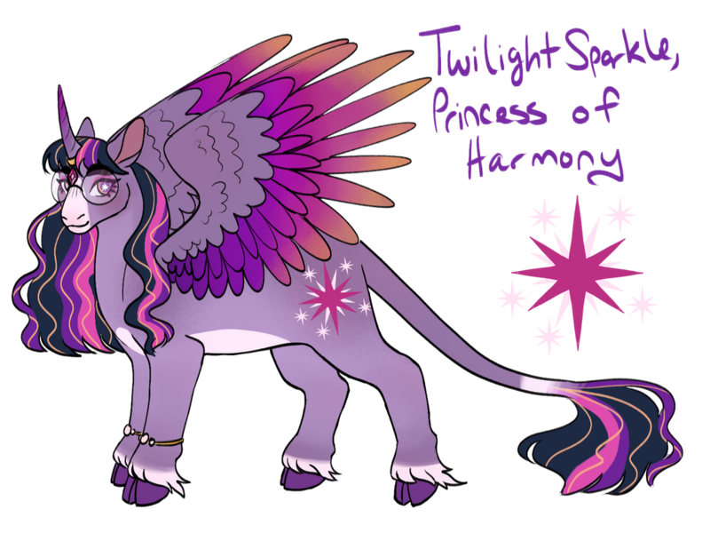 Size: 1032x774 | Tagged: safe, artist:s0ftserve, twilight sparkle, twilight sparkle (alicorn), alicorn, pony, alternate design, cloven hooves, coat markings, colored hooves, colored wings, female, glasses, gradient wings, image, leonine tail, mare, png, redesign, simple background, solo, transparent background, twitterina design, unshorn fetlocks, wings