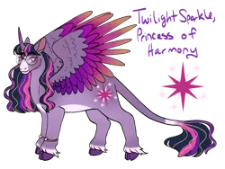 Size: 1032x774 | Tagged: safe, artist:s0ftserve, twilight sparkle, twilight sparkle (alicorn), alicorn, pony, alternate design, cloven hooves, coat markings, colored hooves, colored wings, female, glasses, gradient wings, image, leonine tail, mare, png, redesign, simple background, solo, transparent background, twitterina design, unshorn fetlocks, wings