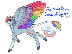 Size: 1032x774 | Tagged: safe, artist:s0ftserve, rainbow dash, pegasus, pony, alternate cutie mark, alternate design, cloven hooves, coat markings, colored hooves, colored wings, ear piercing, female, image, leonine tail, mare, multicolored wings, piercing, png, rainbow wings, redesign, scar, simple background, solo, transparent background, twitterina design, wings