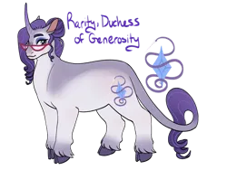 Size: 1032x774 | Tagged: safe, artist:s0ftserve, rarity, pony, unicorn, alternate cutie mark, alternate design, cloven hooves, coat markings, colored hooves, curved horn, fat, female, glasses, hair bun, horn, image, leonine tail, mare, png, redesign, simple background, solo, transparent background, twitterina design