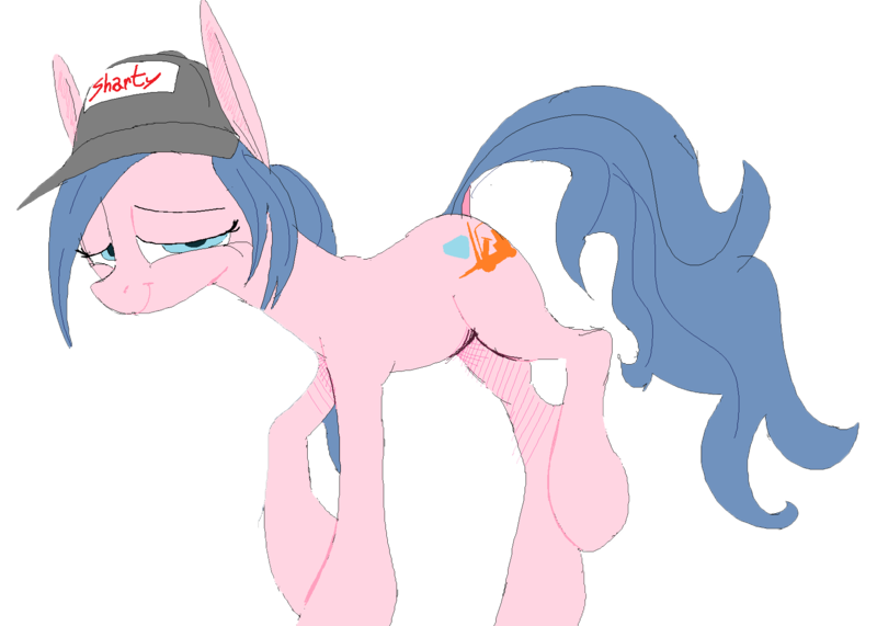 Size: 1750x1250 | Tagged: safe, anonymous artist, artist:anonymous, ponerpics import, oc, oc:ponydoll, ponified, unofficial characters only, pony, admin, blue mane, blue tail, cap, crossgender, cutie mark, doll (soyjak), female, forklift, forklift certified, full body, gem, happy, hat, image, light blue eyes, mare, pink coat, png, shy, simple background, soyjak, soyjak.party, tired, transparent background