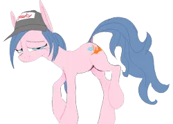 Size: 1750x1250 | Tagged: safe, anonymous artist, artist:anonymous, ponerpics import, oc, oc:ponydoll, ponified, unofficial characters only, pony, admin, blue mane, blue tail, cap, crossgender, cutie mark, doll (soyjak), female, forklift, forklift certified, full body, gem, happy, hat, image, light blue eyes, mare, pink coat, png, shy, simple background, soyjak, soyjak.party, tired, transparent background