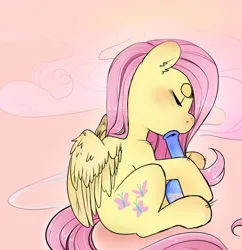Size: 2500x2580 | Tagged: safe, artist:kocobunnyy, derpibooru import, fluttershy, pegasus, pony, bong, drug use, drugs, eyes closed, female, flutterhigh, g4, high, image, mare, png, sitting, solo, stoned, tail, wings