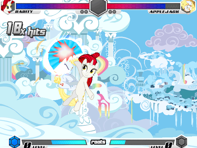 Size: 636x477 | Tagged: safe, derpibooru import, applejack, rarity, earth pony, unicorn, fighting is magic, image, o'rarity, palette swap, png, recolor, roots, roots edition