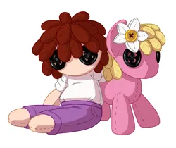 Size: 1395x1173 | Tagged: safe, artist:pusspuss, derpibooru import, lily, lily valley, oc, earth pony, human, pony, button, flower, flower in hair, image, plushie, png, simple background, white background