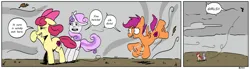 Size: 3669x1008 | Tagged: safe, artist:balileart, derpibooru import, apple bloom, scootaloo, sweetie belle, earth pony, pegasus, pony, unicorn, comic, cutie mark crusaders, dialogue, female, filly, foal, high res, image, png, speech bubble, trio, wind