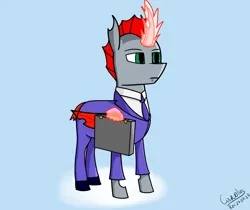 Size: 2100x1760 | Tagged: safe, artist:carolus rex, derpibooru import, oc, unofficial characters only, changeling, briefcase, business suit, changeling oc, clothes, image, magic, male, png, simple background, solo