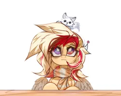 Size: 4096x3254 | Tagged: safe, artist:jfrxd, derpibooru import, oc, oc:kyra, unofficial characters only, fox, pegasus, pony, clothes, female, heterochromia, high res, image, looking up, mare, pegasus oc, pet, png, scarf, simple background, smiling, solo, white background, wings