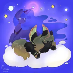 Size: 2048x2048 | Tagged: safe, artist:merisa, derpibooru import, princess luna, oc, alicorn, pegasus, pony, duo, image, png, sleeping