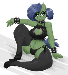 Size: 2500x2750 | Tagged: suggestive, artist:flutterthrash, derpibooru import, oc, oc:gray hat, unofficial characters only, anthro, earth pony, boob window, bra, bracelet, breasts, cat keyhole bra set, cat lingerie, clothes, female, image, jpeg, lingerie, panties, shoes, simple background, socks, solo, solo female, spiked wristband, stockings, thigh highs, underwear, white background, wristband