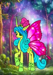 Size: 1000x1414 | Tagged: safe, artist:zetikoopa, derpibooru import, queen chrysalis, rosedust, flutter pony, pony, butterfly wings, female, image, mare, past, png, wings