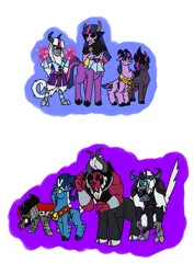 Size: 1000x1414 | Tagged: safe, artist:zetikoopa, derpibooru import, grogar, king sombra, lord tirek, storm king, twilight sparkle, centaur, goat, pony, sheep, storm creature, taur, umbrum, unicorn, my little pony: the movie, confused, disbelief, female, flexible, image, male, mare, png, ram, shocked, splits, stallion, stunned