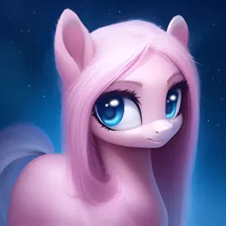 Size: 1024x1024 | Tagged: safe, derpibooru import, machine learning generated, stable diffusion, pinkie pie, earth pony, pony, ai content, blue eyes, detailed, ear fluff, generator:purplesmart.ai, image, jpeg, night, pink hair, pink mane, pinkamena diane pie, smiling, solo, sparkles, stars