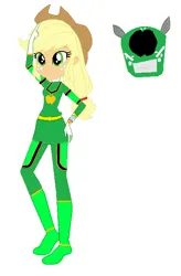 Size: 404x617 | Tagged: safe, color edit, derpibooru import, edit, applejack, equestria girls, boots, clothes, colored, gloves, green ranger, image, png, power rangers, shoes, simple background, solo, white background