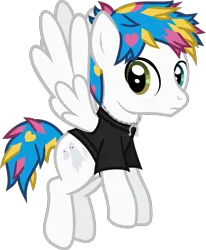 Size: 983x1195 | Tagged: safe, artist:lightningbolt, derpibooru import, ponified, pegasus, pony, .svg available, awsten knight, clothes, derpibooru exclusive, dyed mane, dyed tail, flying, frown, heterochromia, horseshoes, image, jewelry, looking back, male, necklace, png, shirt, show accurate, simple background, solo, spread wings, stallion, t-shirt, tail, transparent background, vector, waterparks, wings