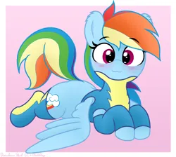 Size: 3360x3016 | Tagged: safe, artist:pabbley, artist:rainbowšpekgs, derpibooru import, rainbow dash, pegasus, pony, :3, blushing, clothes, cute, dashabetes, eyebrows, eyebrows visible through hair, female, image, looking at you, lying down, mare, png, prone, raised tail, simple background, smiling, smiling at you, socks, solo, tail, uniform, wonderbolts uniform
