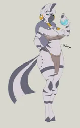 Size: 974x1549 | Tagged: safe, artist:blueblaze95, derpibooru import, zecora, anthro, pony, unguligrade anthro, zebra, belly button, big breasts, breasts, cleavage, female, image, lidded eyes, looking at you, my little pony, png, potion, solo, solo female, stomach noise