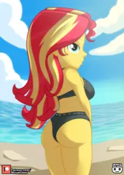 Size: 2893x4092 | Tagged: suggestive, artist:minusclass, derpibooru import, sunset shimmer, human, equestria girls, ass, beach, breasts, bunset shimmer, busty sunset shimmer, butt, clothes, female, high res, image, jpeg, ocean, patreon, patreon logo, solo, solo female, swimsuit, water