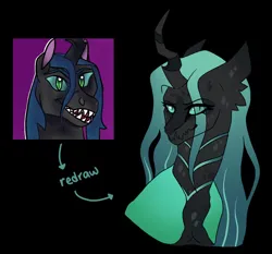 Size: 828x773 | Tagged: safe, artist:venommocity, queen chrysalis, black background, bust, female, image, jpeg, redesign, redraw, simple background, solo