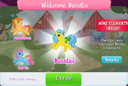 Size: 1266x857 | Tagged: safe, derpibooru import, idw, official, bubbles (g1), butterscotch (g1), earth pony, pony, g1, bow, bow tie (g1), bundle, collection, costs real money, english, female, g4, gameloft, group, idw showified, image, jpeg, mare, mobile game, my little pony: magic princess, numbers, tail, tail bow, text