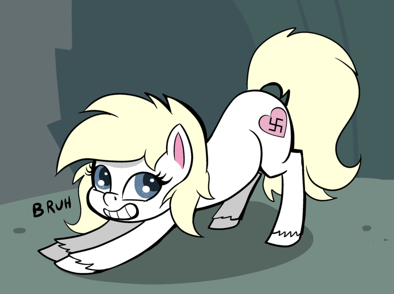 Size: 2919x2176 | Tagged: safe, artist:paskanaakka, edit, editor:strifesnout, ponerpics import, oc, oc:aryanne, unofficial characters only, earth pony, pony, my little pony: pony life, bruh, cursed image, female, image, iwtcird, mare, meme, nazi, png, solo, stretching, unshorn fetlocks
