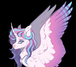 Size: 828x727 | Tagged: safe, artist:venommocity, princess flurry heart, alicorn, pony, alternate hairstyle, black background, colored wings, female, headcanon in the description, image, jpeg, looking at you, mare, simple background, solo, spread wings, wings