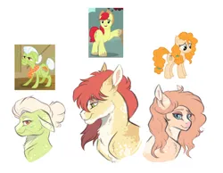 Size: 827x642 | Tagged: safe, artist:venommocity, bright mac, granny smith, pear butter, earth pony, pony, alternate design, bust, coat markings, family, female, image, jpeg, male, mother and child, mother and son, simple background, white background