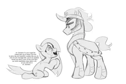 Size: 3000x2000 | Tagged: safe, artist:jewellier, derpibooru import, king sombra, marble pie, earth pony, pony, unicorn, begging, crying, dot eyes, fangasm, female, image, king sombra is not amused, kneeling, male, mare, monochrome, png, shocked, shocked expression, sketch, stallion, unamused