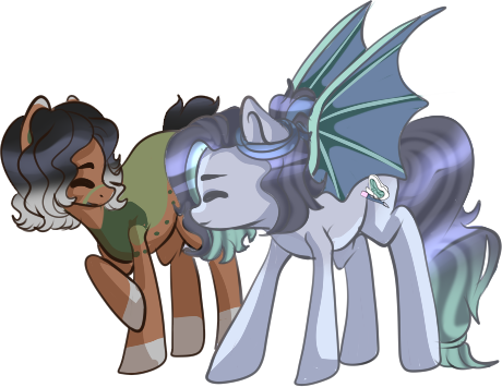 Size: 460x355 | Tagged: safe, artist:sakimiaji, derpibooru import, oc, unofficial characters only, bat pony, earth pony, pony, bat pony oc, bat wings, commission, earth pony oc, image, png, simple background, transparent background, wings, ych result