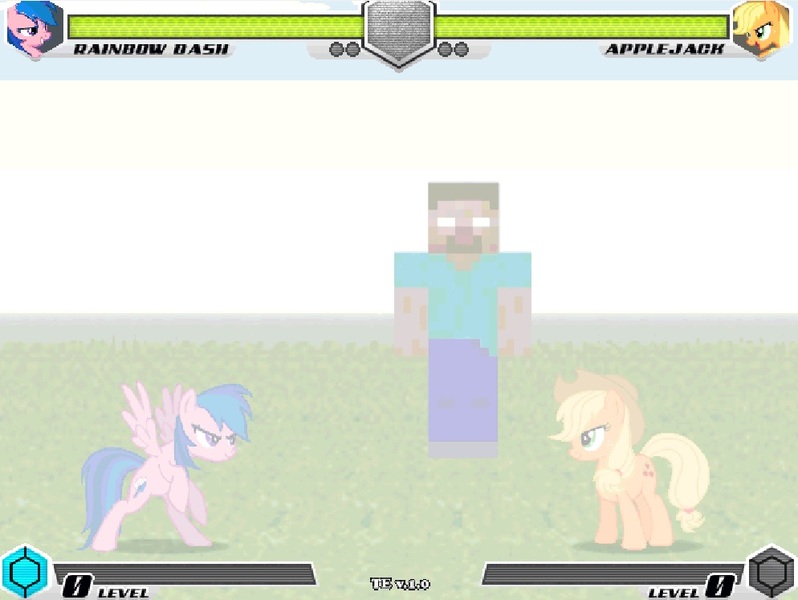 Size: 994x747 | Tagged: safe, derpibooru import, applejack, fluttershy, pinkie pie, rainbow dash, rarity, twilight sparkle, fighting is magic, creepy, creepypasta, fan game, fog, herobrine, image, jpeg, mane six, minecraft, new, stage