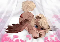 Size: 1920x1359 | Tagged: suggestive, artist:heidi, artist:sparkling_light, derpibooru import, editor:heidi, oc, oc:amoo, unofficial characters only, pegasus, pony, zebra, ass up, base used, blonde mane, blushing, commission, curly tail, donut steel, female, heterochromia, image, mare, pegasus oc, png, pony oc, spread wings, stripes, tail, wings, ych result, zebra oc