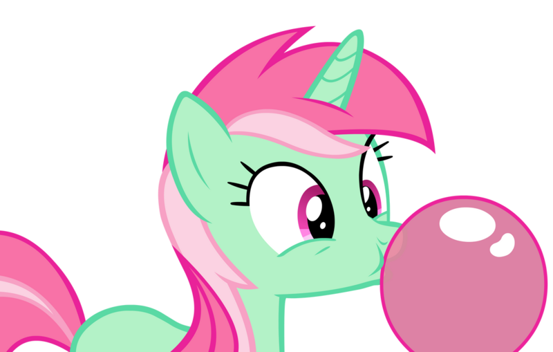Size: 1121x713 | Tagged: artist needed, safe, derpibooru import, minty bubblegum, pony, unicorn, on your marks, background pony, bubble, bubblegum, everyone fights bad users, female, food, gum, image, mare, png, simple background, solo, transparent background