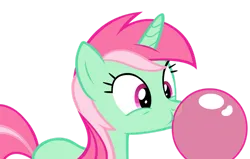 Size: 1121x713 | Tagged: artist needed, safe, derpibooru import, minty bubblegum, pony, unicorn, on your marks, background pony, bubble, bubblegum, everyone fights bad users, female, food, gum, image, mare, png, simple background, solo, transparent background