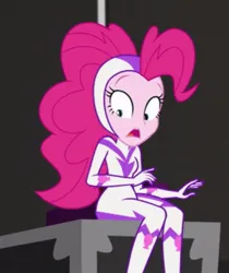Size: 501x596 | Tagged: safe, derpibooru import, pinkie pie, human, equestria girls, movie magic, spoiler:eqg specials, boots, clothes, female, high heel boots, image, jpeg, power ponies, scared, shocked, shoes, surpriced