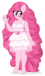 Size: 1235x2089 | Tagged: safe, artist:unoriginai, derpibooru import, oc, unofficial characters only, anthro, anthro oc, clothes, crossover, crossover ship offspring, cute, dress, gem, image, looking at you, magical lesbian spawn, offspring, parent:pinkie pie, parent:rose quartz, png, short shirt, simple background, skirt, solo, sparkles, transparent background