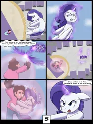 Size: 7500x10000 | Tagged: safe, artist:chedx, derpibooru import, rarity, human, pony, unicorn, comic:learning with pibby glitch battles, angry, comic, commission, crossover, gem (race), image, multiverse, png, steven quartz universe, steven universe