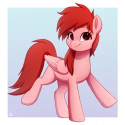 Size: 1950x1950 | Tagged: safe, artist:luminousdazzle, derpibooru import, oc, oc:mare mare, oc:red, unofficial characters only, pegasus, pony, female, image, looking at you, magenta eyes, mare, pegasus oc, png, raised hoof, raised leg, simple background, smiling, smiling at you, solo, solo female, wings