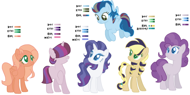 Size: 3000x1500 | Tagged: safe, artist:hamiltonattorney22, derpibooru import, oc, unofficial characters only, earth pony, pegasus, pony, unicorn, base used, color palette, colored pupils, earth pony oc, female, hair over eyes, horn, image, looking up, magical lesbian spawn, mare, next generation, offspring, outline, parent:applejack, parent:big macintosh, parent:coloratura, parent:fancypants, parent:fluttershy, parent:moondancer, parent:party favor, parent:pinkie pie, parent:rainbow dash, parent:rarity, parent:soarin', parent:twilight sparkle, parents:fluttermac, parents:partypie, parents:rarajack, parents:raripants, parents:soarindash, parents:twidancer, pegasus oc, png, simple background, smiling, transparent background, unicorn oc, white outline, wings