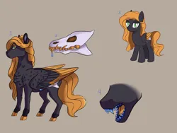 Size: 828x621 | Tagged: safe, artist:venommocity, oc, oc:venom, unofficial characters only, changedling, changeling, hybrid, pegasus, pony, base used, bio in description, colored hooves, colored wings, fangs, female, folded wings, image, jpeg, mare, ponysona, reference, simple background, skull cutie mark, solo, wings