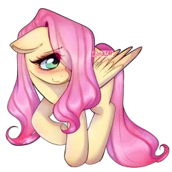 Size: 1280x1280 | Tagged: safe, artist:alicerosej, derpibooru import, fluttershy, pegasus, pony, blushing, cute, female, floppy ears, hair over one eye, image, mare, png, shyabetes, signature, simple background, smiling, solo, transparent background