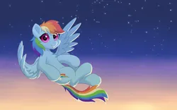 Size: 4500x2800 | Tagged: safe, artist:mercurysparkle, derpibooru import, rainbow dash, pegasus, pony, cheek fluff, chest fluff, cloud, constellation, cute, fluffy, flying, image, leg fluff, looking at you, png, sky, spread wings, stars, sunset, wings