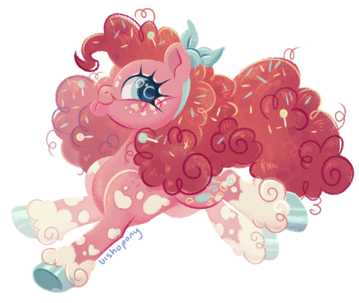 Size: 1145x968 | Tagged: safe, alternate version, artist:bishopony, derpibooru import, pinkie pie, earth pony, pony, alternate design, bandana, coat markings, colored hooves, female, food, image, mare, png, simple background, smiling, solo, sprinkles, tongue out, transparent background, unshorn fetlocks