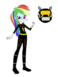 Size: 478x629 | Tagged: safe, derpibooru import, rainbow dash, equestria girls, black ranger, boots, clothes, gloves, image, png, power rangers, shoes, simple background, solo, white background