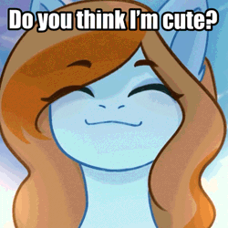 Size: 600x600 | Tagged: safe, artist:glumarkoj, edit, editor:undeadponysoldier, ponerpics import, ponybooru import, oc, oc:sertpony, adorable face, animated, close-up, cute, edited gif, gif, image, looking at you, sky, talking to viewer, text